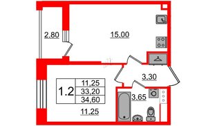 Квартира в ЖК «Бионика Заповедная», 1 комнатная, 33.2 м², 12 этаж