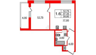 Квартира в ЖК «Бионика Заповедная», 1 комнатная, 37.35 м², 9 этаж