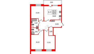 Квартира в ЖК «Бионика Заповедная», 3 комнатная, 85.6 м², 2 этаж