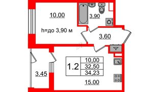 Квартира в ЖК «Бионика Заповедная», 1 комнатная, 32.5 м², 1 этаж