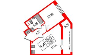 Квартира в ЖК «Бионика Заповедная», 1 комнатная, 35.6 м², 2 этаж