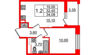 Квартира в ЖК «Бионика Заповедная», 1 комнатная, 32.4 м², 12 этаж
