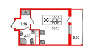 Квартира в ЖК «Бионика Заповедная», студия, 25.05 м², 12 этаж