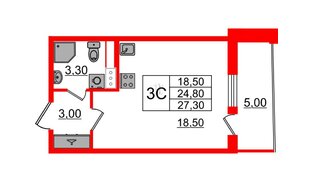 Квартира в ЖК «Бионика Заповедная», студия, 24.8 м², 9 этаж