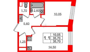 Квартира в ЖК «Бионика Заповедная», 1 комнатная, 35.7 м², 1 этаж