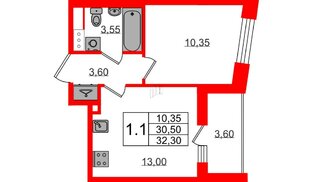 Квартира в ЖК «Бионика Заповедная», 1 комнатная, 30.5 м², 12 этаж