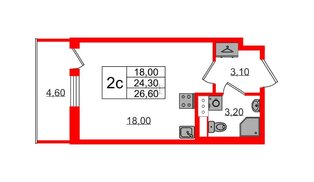 Квартира в ЖК «Бионика Заповедная», студия, 24.3 м², 9 этаж