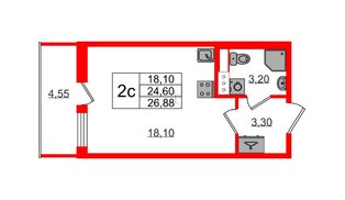 Квартира в ЖК «Бионика Заповедная», студия, 24.6 м², 10 этаж