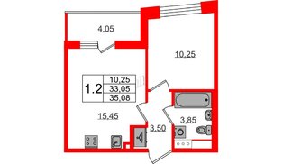Квартира в ЖК «Бионика Заповедная», 1 комнатная, 33.05 м², 12 этаж