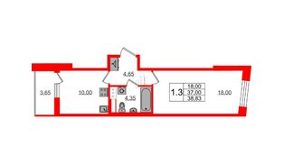 Квартира в ЖК «Бионика Заповедная», 1 комнатная, 37 м², 9 этаж