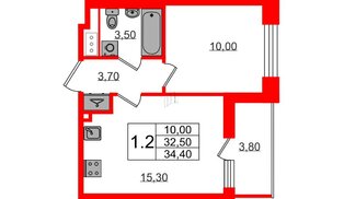 Квартира в ЖК «Бионика Заповедная», 1 комнатная, 32.5 м², 4 этаж