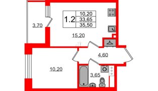 Квартира в ЖК «Бионика Заповедная», 1 комнатная, 33.65 м², 10 этаж