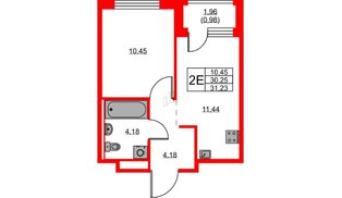 Квартира в ЖК GloraX Новоселье, 1 комнатная, 31.23 м², 9 этаж