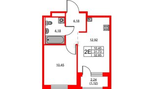 Квартира в ЖК GloraX Новоселье, 1 комнатная, 32.85 м², 8 этаж