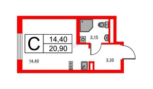 Апартаменты в ЖК «Авеню Апарт Пулково», студия, 20.9 м², 12 этаж