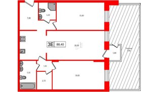 Квартира в ЖК VEREN Village Стрельна, 2 комнатная, 88.4 м², 1 этаж