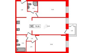 Квартира в ЖК VEREN Village Стрельна, 2 комнатная, 79.3 м², 3 этаж
