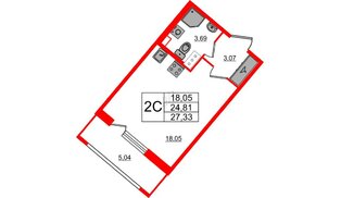 Квартира в ЖК «Пульс Премьер», студия, 24.81 м², 7 этаж