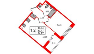 Квартира в ЖК Pulse Premier, 1 комнатная, 33.17 м², 1 этаж