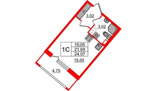 Квартира в ЖК «Пульс Премьер», студия, 21.69 м², 12 этаж