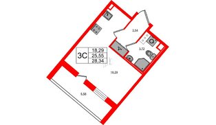 Квартира в ЖК «Пульс Премьер», студия, 25.55 м², 11 этаж
