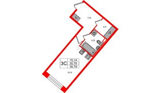 Квартира в ЖК «Пульс Премьер», студия, 30.79 м², 2 этаж