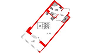 Квартира в ЖК «Пульс Премьер», студия, 25.25 м², 6 этаж