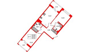 Квартира в ЖК Pulse Premier, 2 комнатная, 53.53 м², 12 этаж