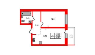 Квартира в ЖК Северный Меридиан, 1 комнатная, 41.4 м², 9 этаж