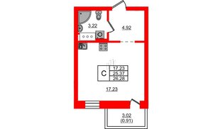 Квартира в ЖК Северный Меридиан, студия, 26.28 м², 8 этаж