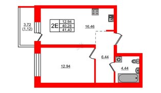 Квартира в ЖК Северный Меридиан, 1 комнатная, 41.4 м², 9 этаж