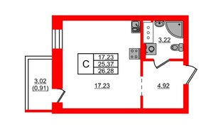 Квартира в ЖК Северный Меридиан, студия, 26.28 м², 2 этаж