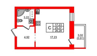 Квартира в ЖК Северный Меридиан, студия, 26.28 м², 8 этаж