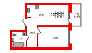 Квартира в ЖК Северный Меридиан, 1 комнатная, 41.4 м², 3 этаж