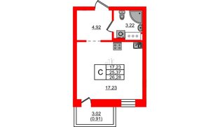 Квартира в ЖК Северный Меридиан, студия, 26.28 м², 7 этаж