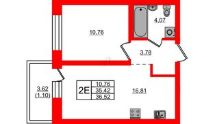 Квартира в ЖК Северный Меридиан, 1 комнатная, 36.52 м², 5 этаж