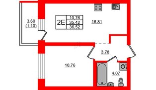 Квартира в ЖК Северный Меридиан, 1 комнатная, 36.52 м², 4 этаж