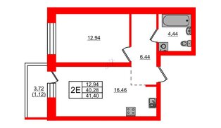 Квартира в ЖК Северный Меридиан, 1 комнатная, 41.4 м², 9 этаж