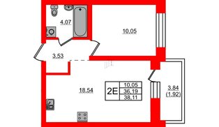 Квартира в ЖК Северный Меридиан, 1 комнатная, 38.11 м², 9 этаж