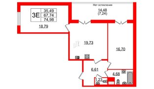 Квартира в ЖК Сертолово Парк, 2 комнатная, 66.9 м², 2 этаж