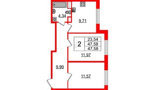 Квартира в ЖК Sertolovo Park, 2 комнатная, 47.2 м², 1 этаж