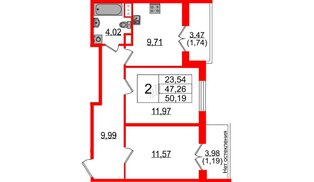 Квартира в ЖК Sertolovo Park, 2 комнатная, 46.7 м², 2 этаж