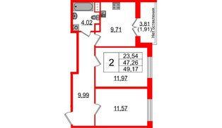Квартира в ЖК Sertolovo Park, 2 комнатная, 47 м², 6 этаж
