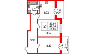 Квартира в ЖК Sertolovo Park, 2 комнатная, 46.8 м², 7 этаж