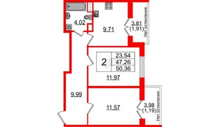 Квартира в ЖК Sertolovo Park, 2 комнатная, 47 м², 8 этаж