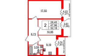 Квартира в ЖК Sertolovo Park, 2 комнатная, 47.4 м², 2 этаж