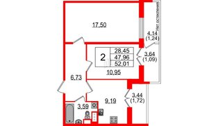 Квартира в ЖК Сертолово Парк, 2 комнатная, 52.01 м², 4 этаж