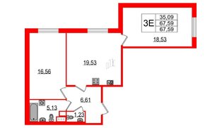 Квартира в ЖК Sertolovo Park, 2 комнатная, 67.3 м², 1 этаж