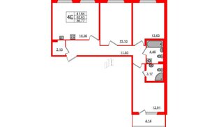Квартира в ЖК Любоград, 3 комнатная, 82.63 м², 1 этаж