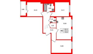 Квартира в ЖК Любоград, 3 комнатная, 75.73 м², 1 этаж